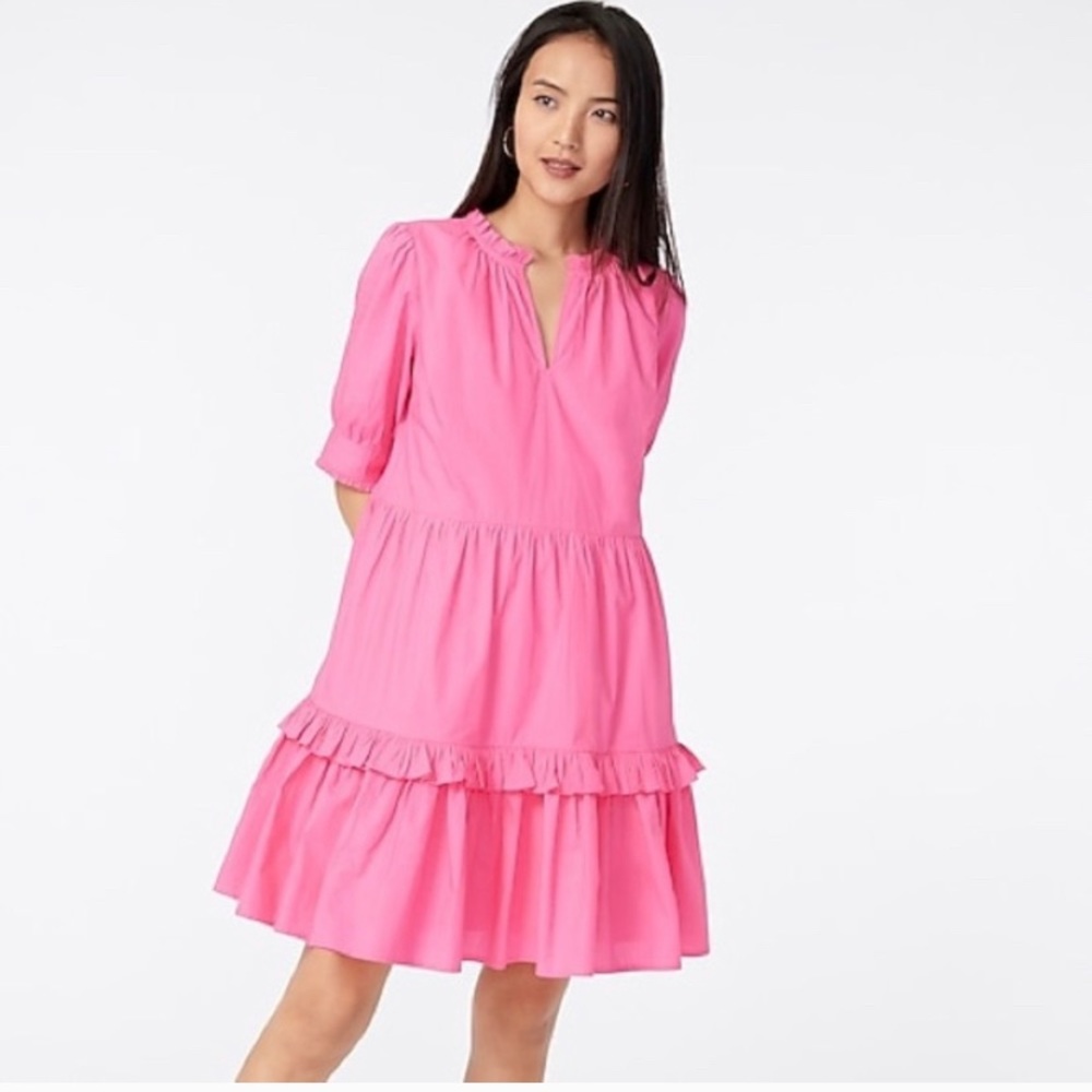 J. Crew Ruffle Neck Popover Tiered Dress